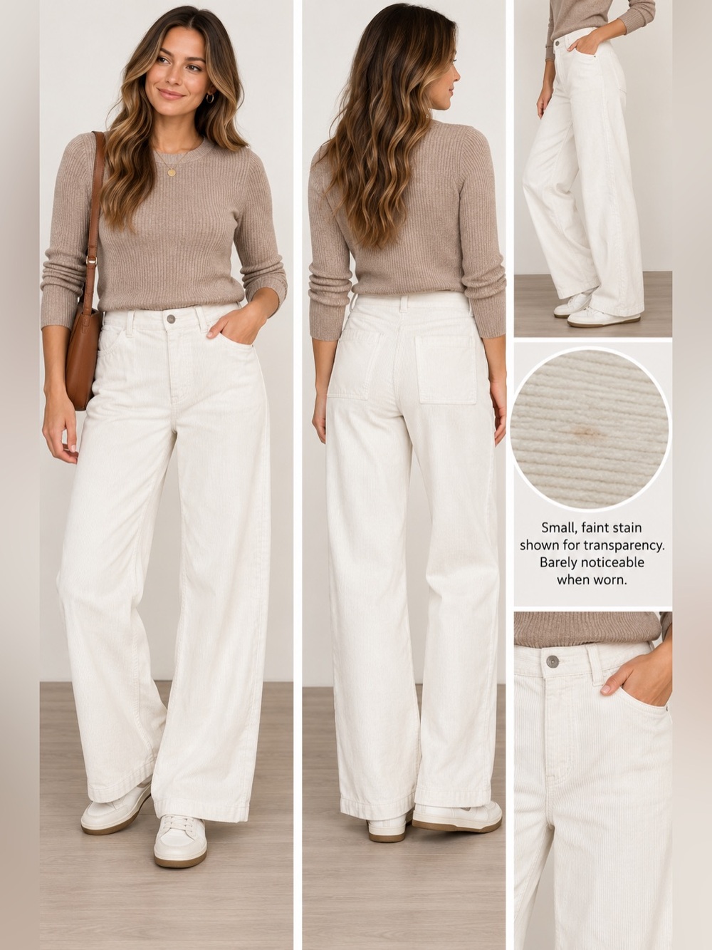Madewell Emmett Wide Leg Corduroy Pants Ivory Cream Size 27